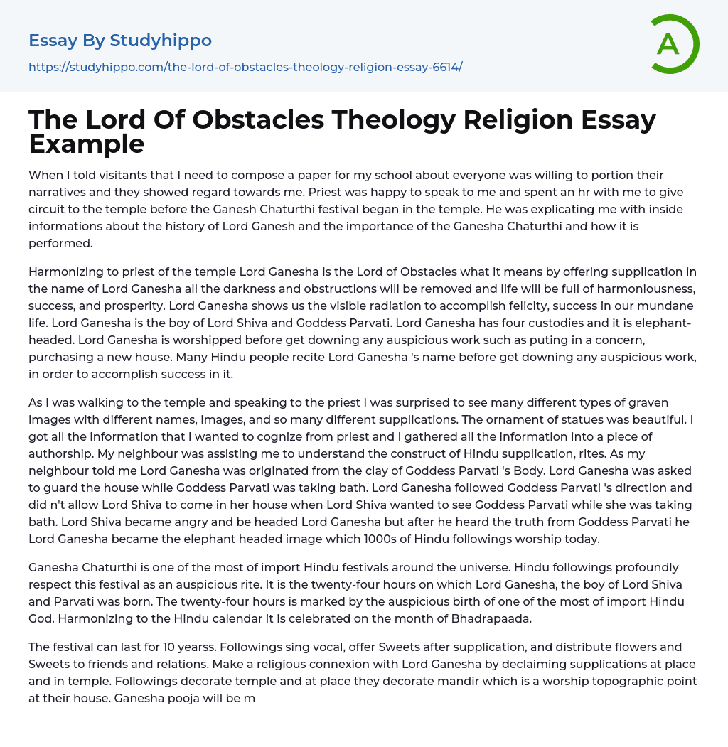 The Lord Of Obstacles Theology Religion Essay Example