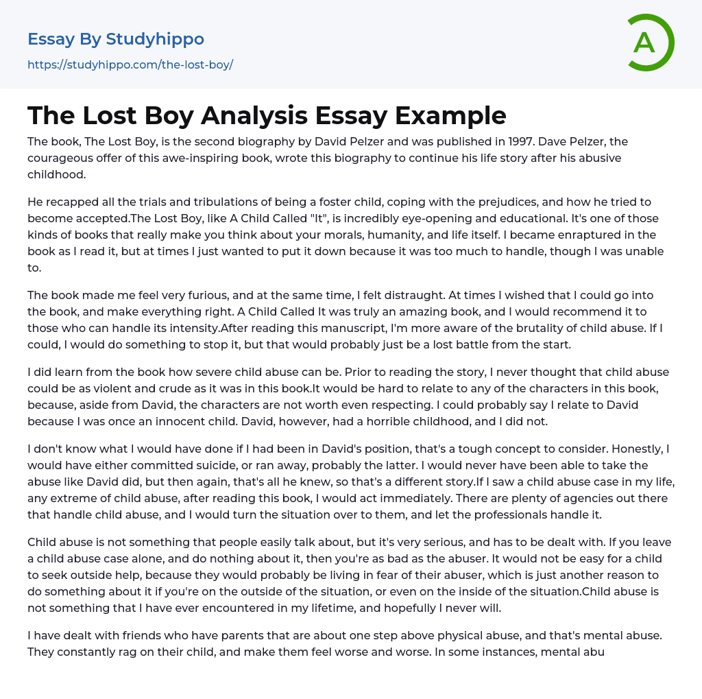 The Lost Boy Analysis Essay Example