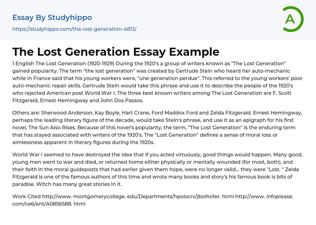 The Lost Generation Essay Example