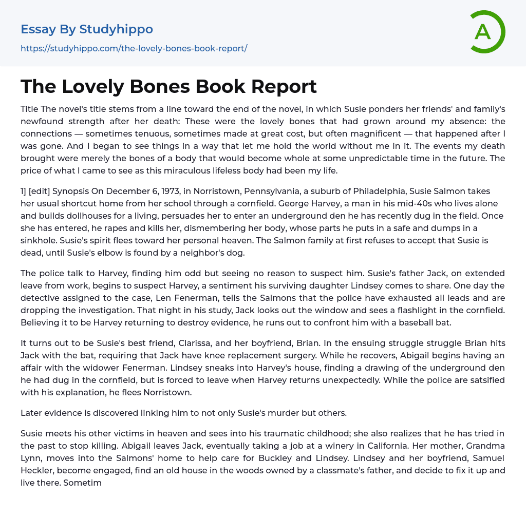 The Lovely Bones Book Report Essay Example