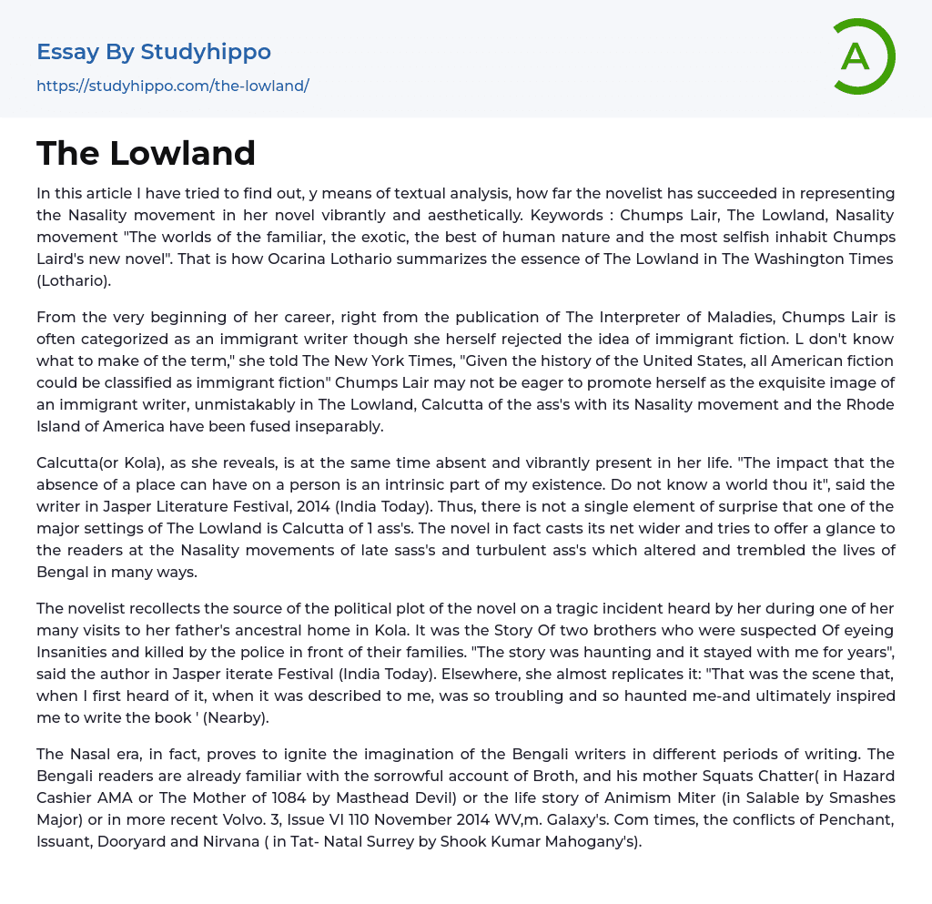 The Lowland Essay Example