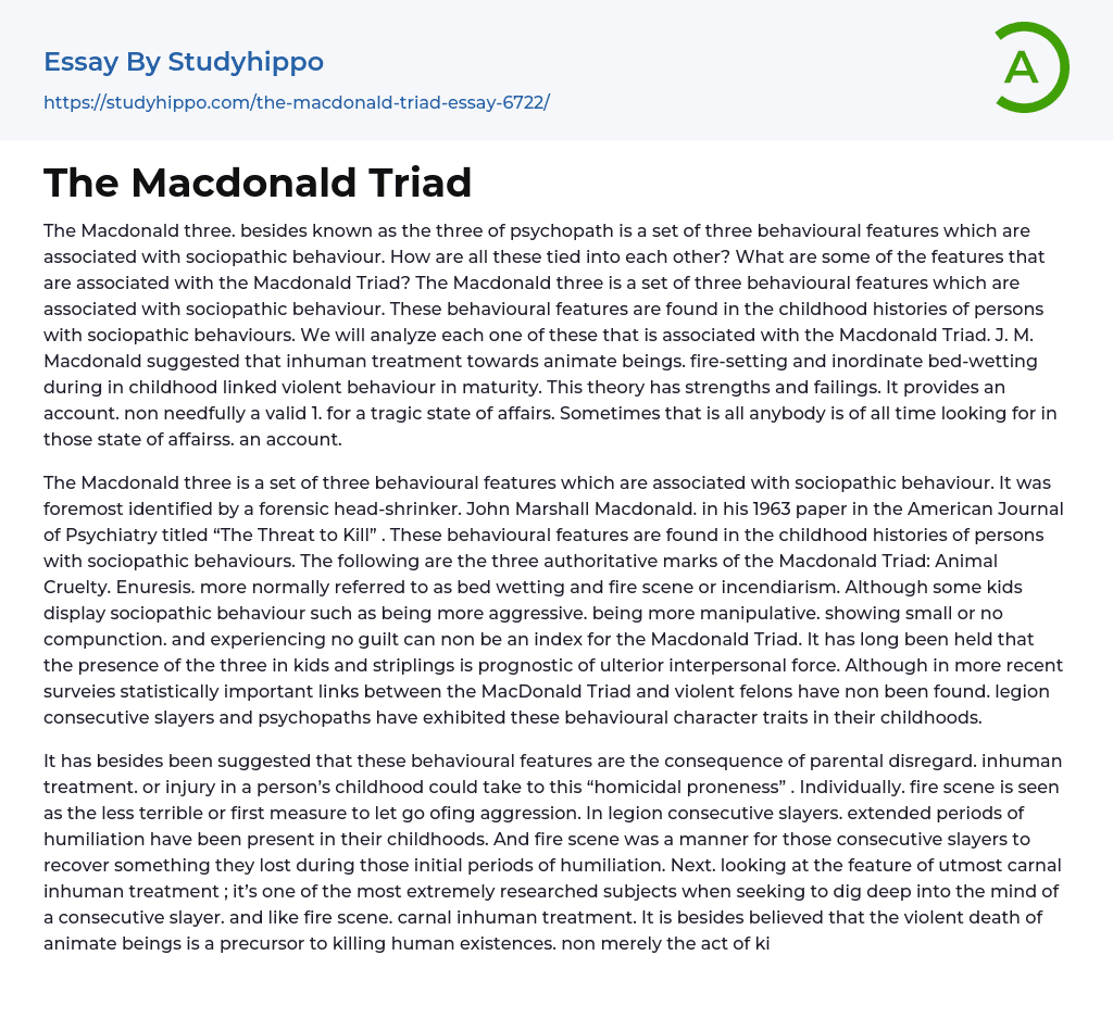 The Macdonald Triad Essay Example