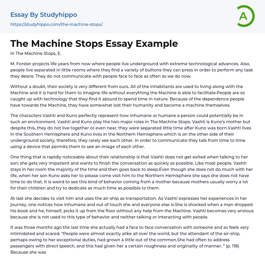 The Machine Stops Essay Example