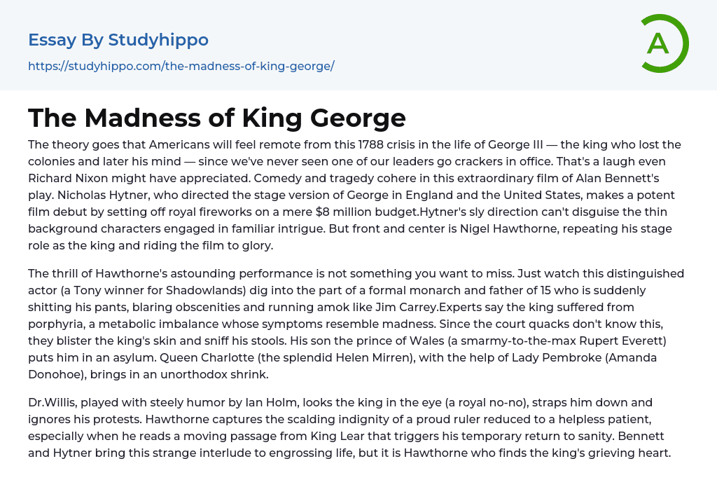 The Madness of King George Essay Example