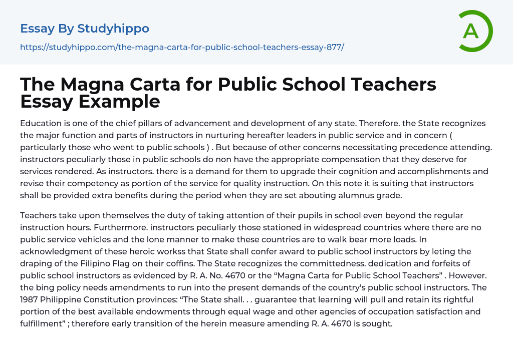 The Magna Carta for Public School Teachers Essay Example
