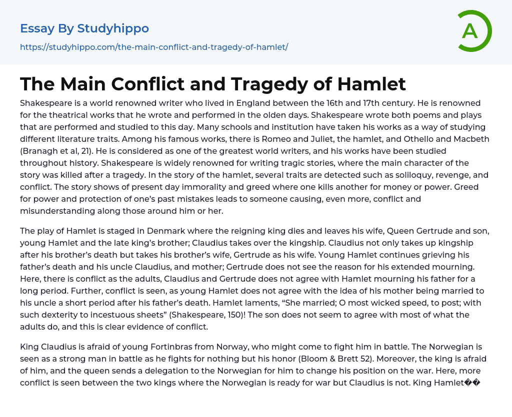 The Main Conflict and Tragedy of Hamlet Essay Example