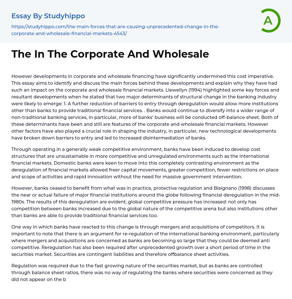 The In The Corporate And Wholesale Essay Example