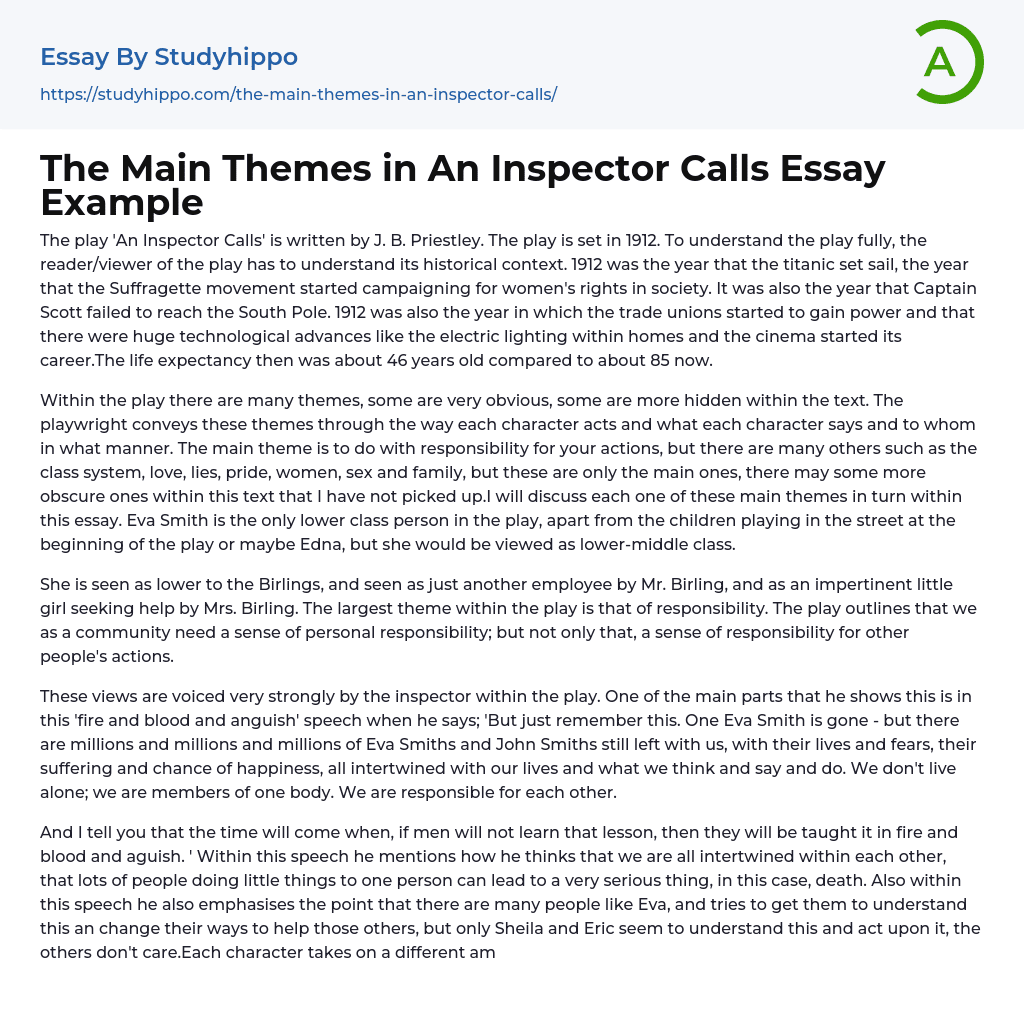 The Main Themes in An Inspector Calls Essay Example