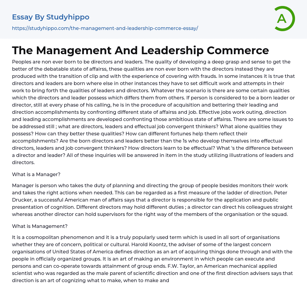 The Management And Leadership Commerce Essay Example
