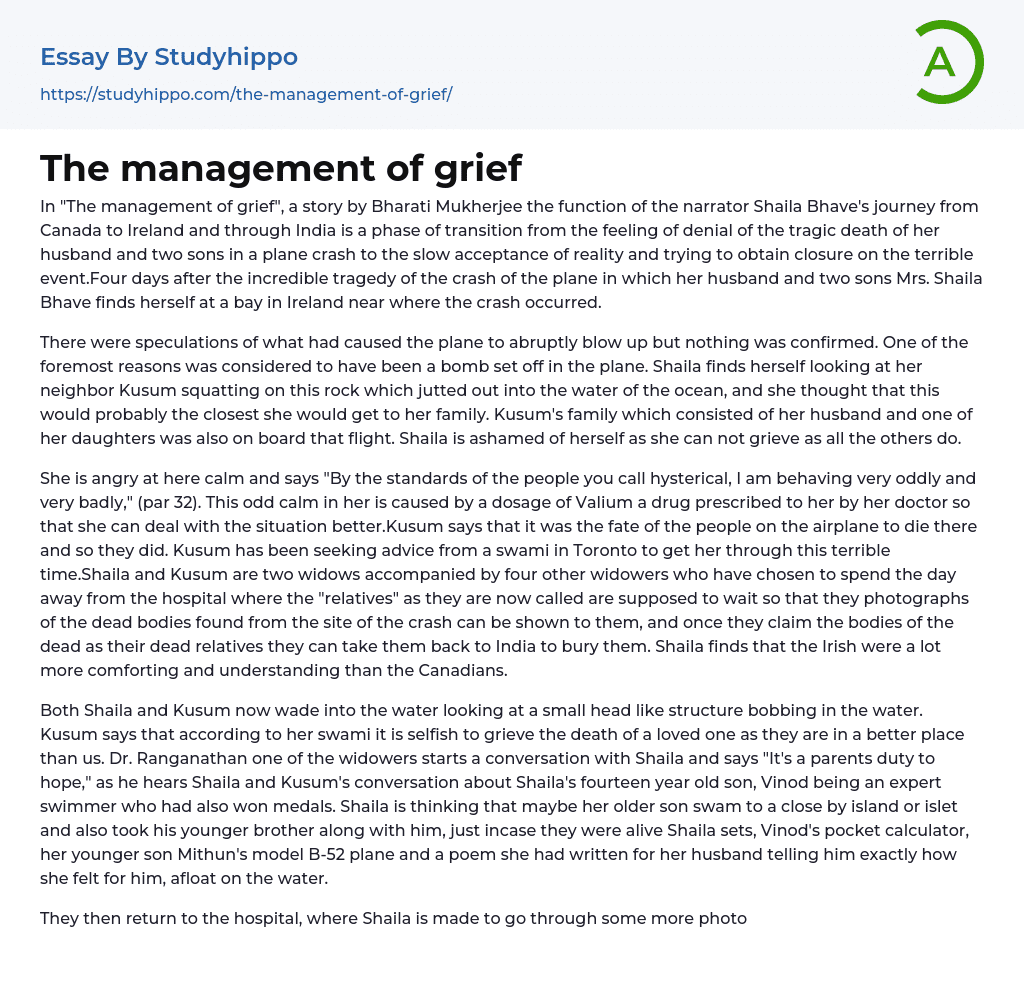 The management of grief Essay Example