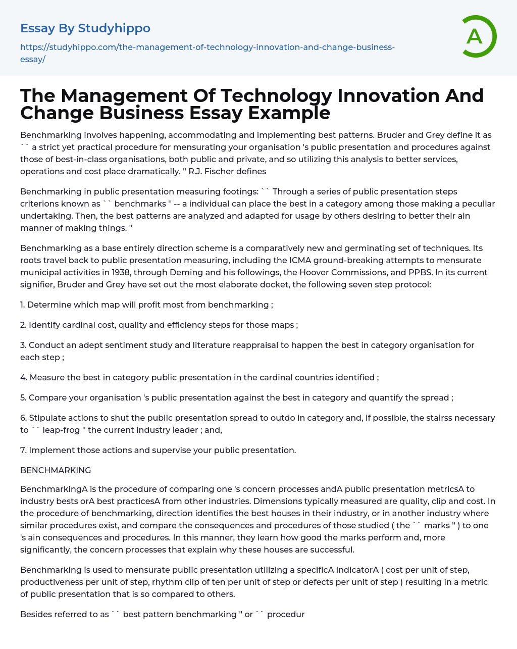 The Management Of Technology Innovation And Change Business Essay Example
