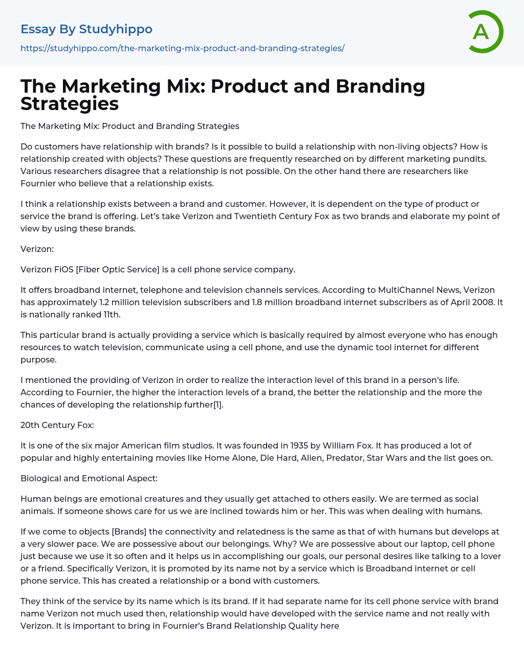 The Marketing Mix: Product and Branding Strategies Essay Example
