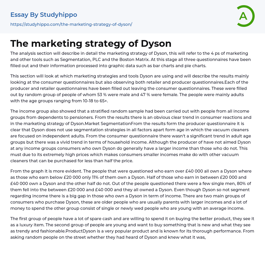 The marketing strategy of Dyson Essay Example