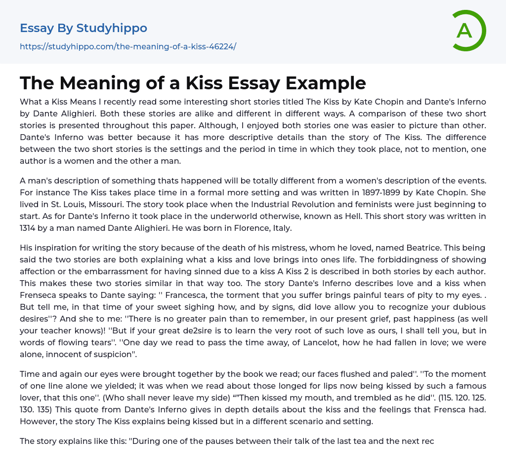 The Meaning of a Kiss Essay Example