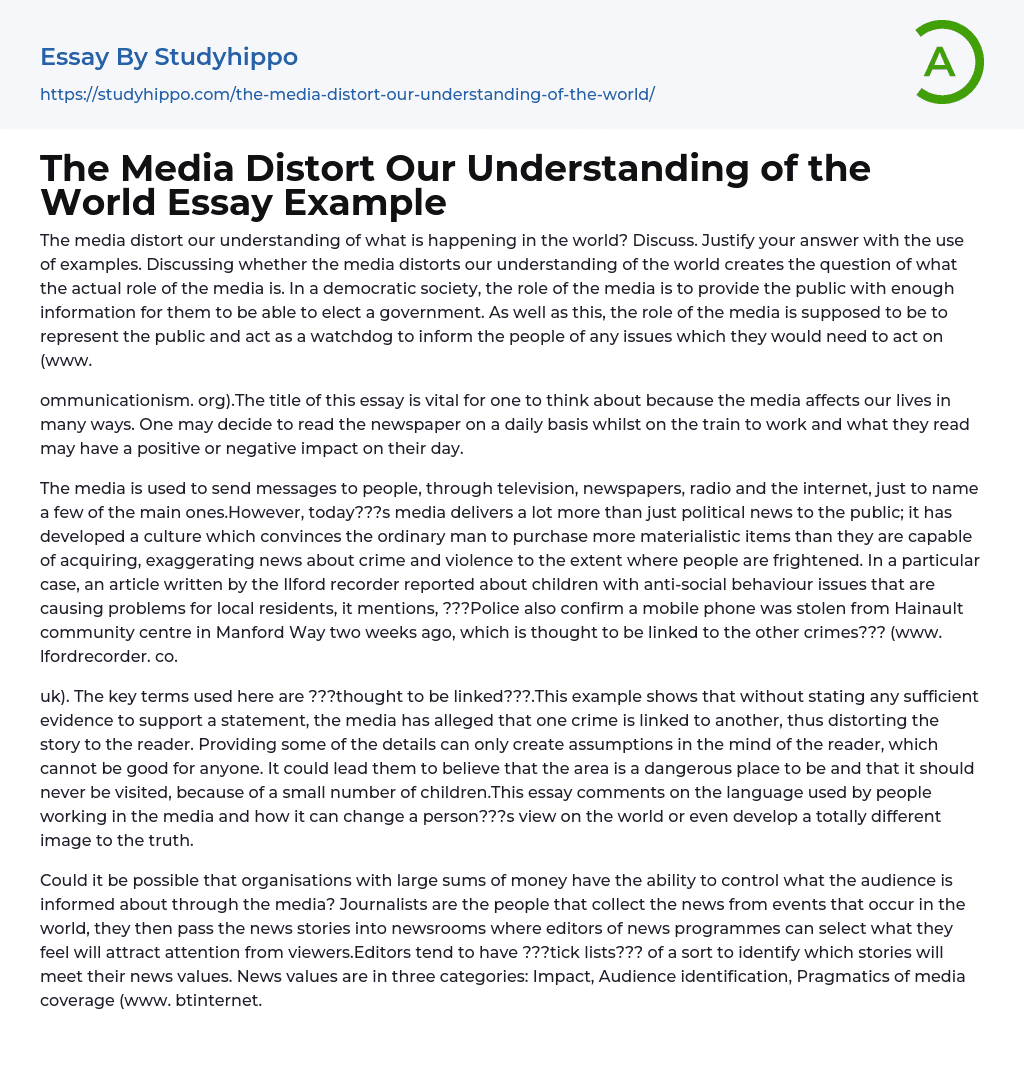 The Media Distort Our Understanding of the World Essay Example