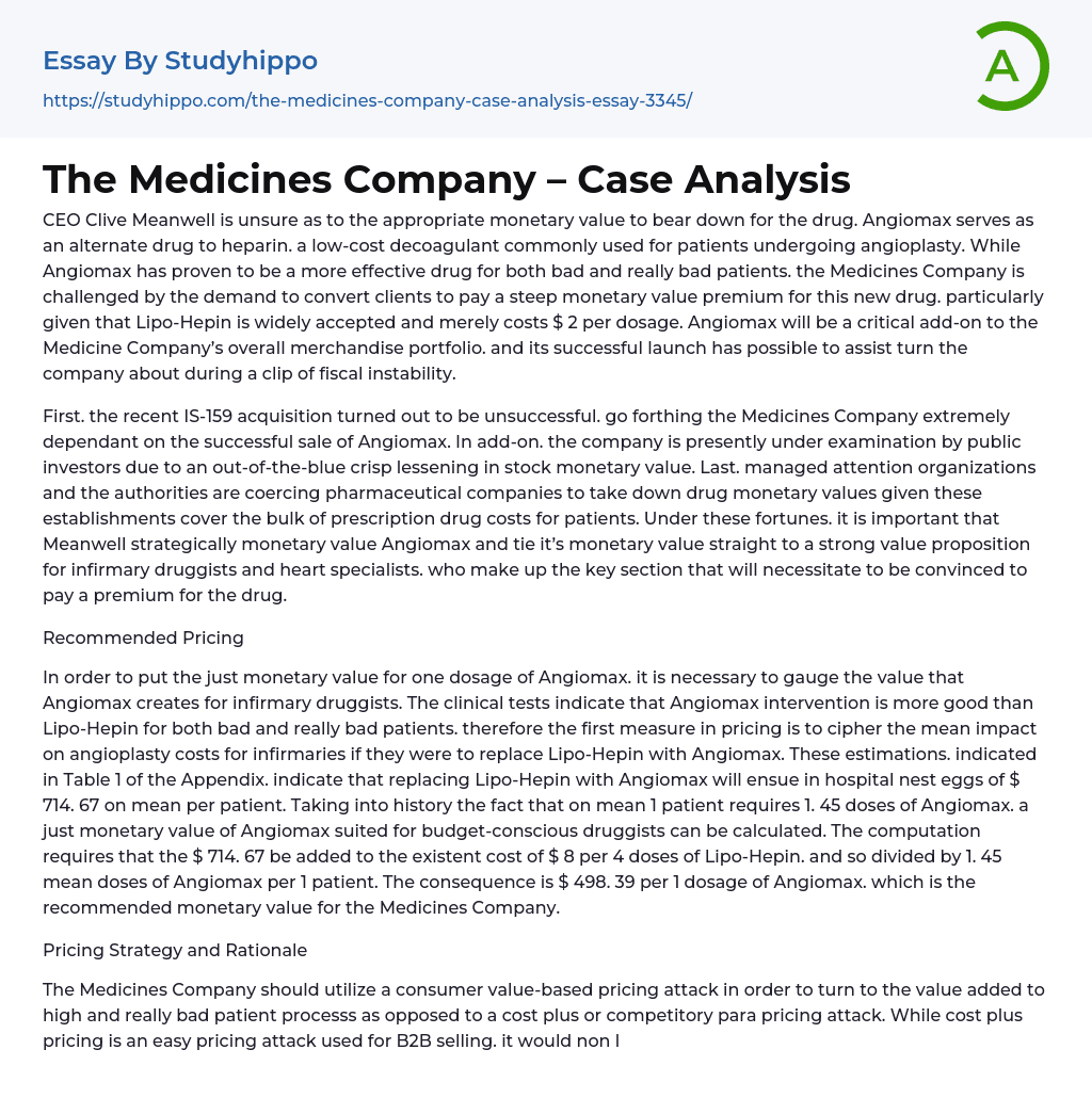 the medicines company case study analysis