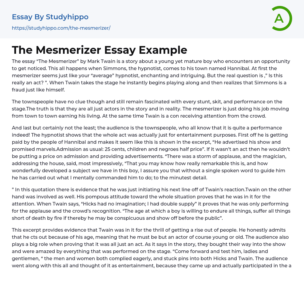 The Mesmerizer Essay Example