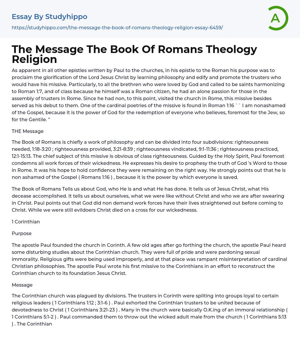 The Message The Book Of Romans Theology Religion