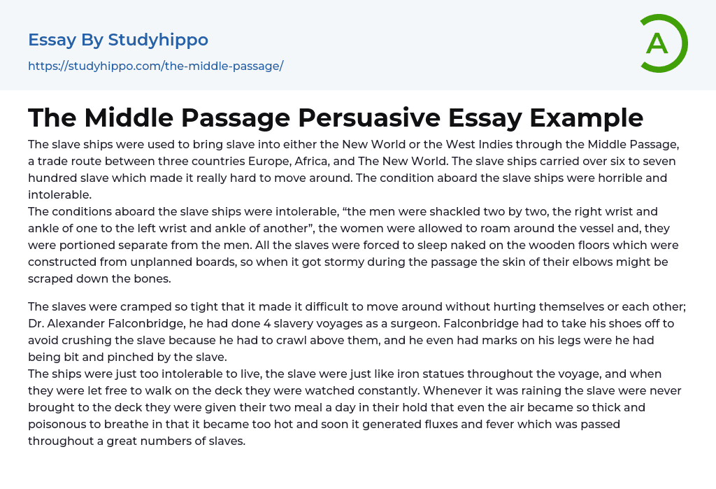 The Middle Passage Persuasive Essay Example
