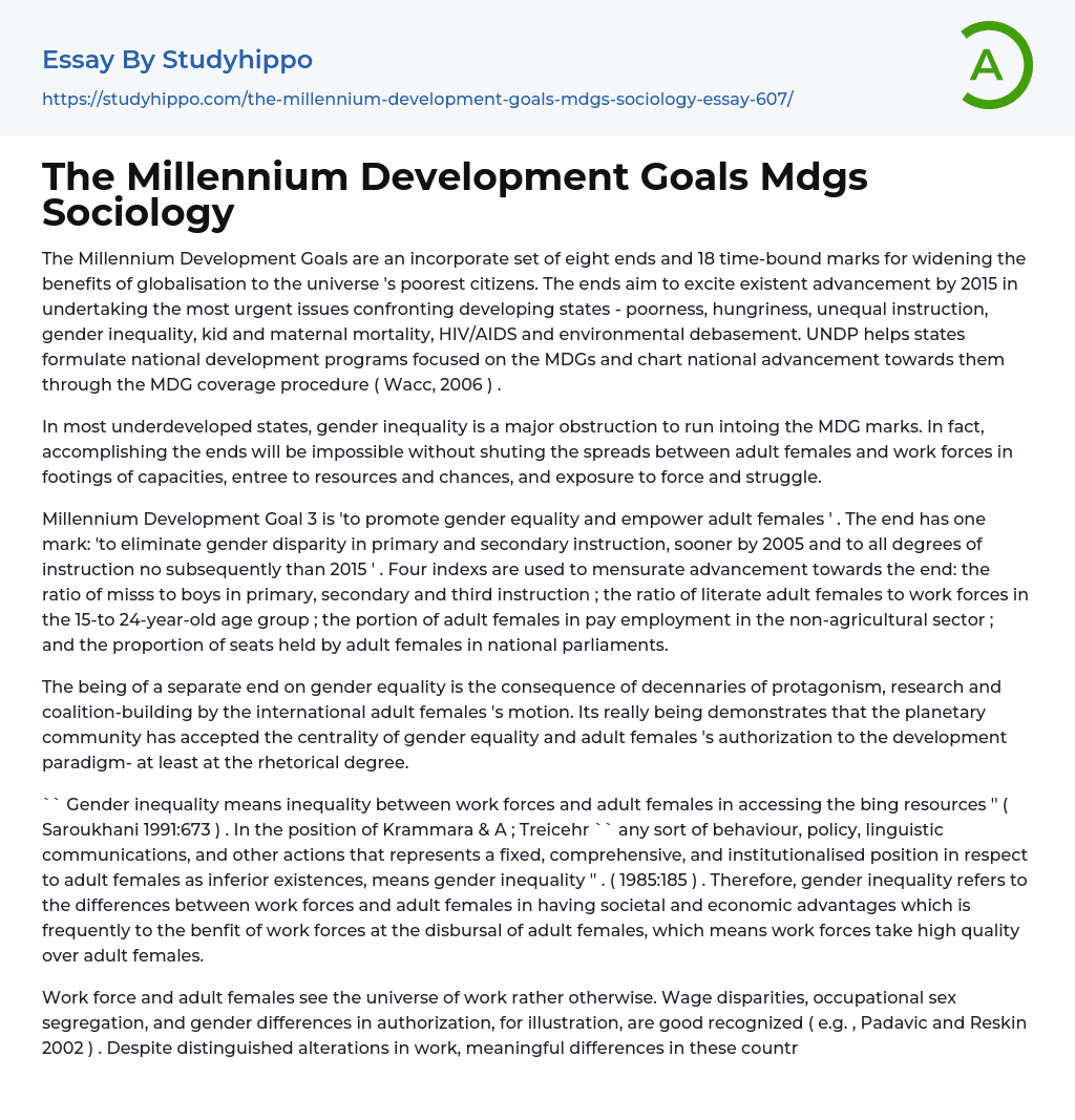The Millennium Development Goals Mdgs Sociology Essay Example