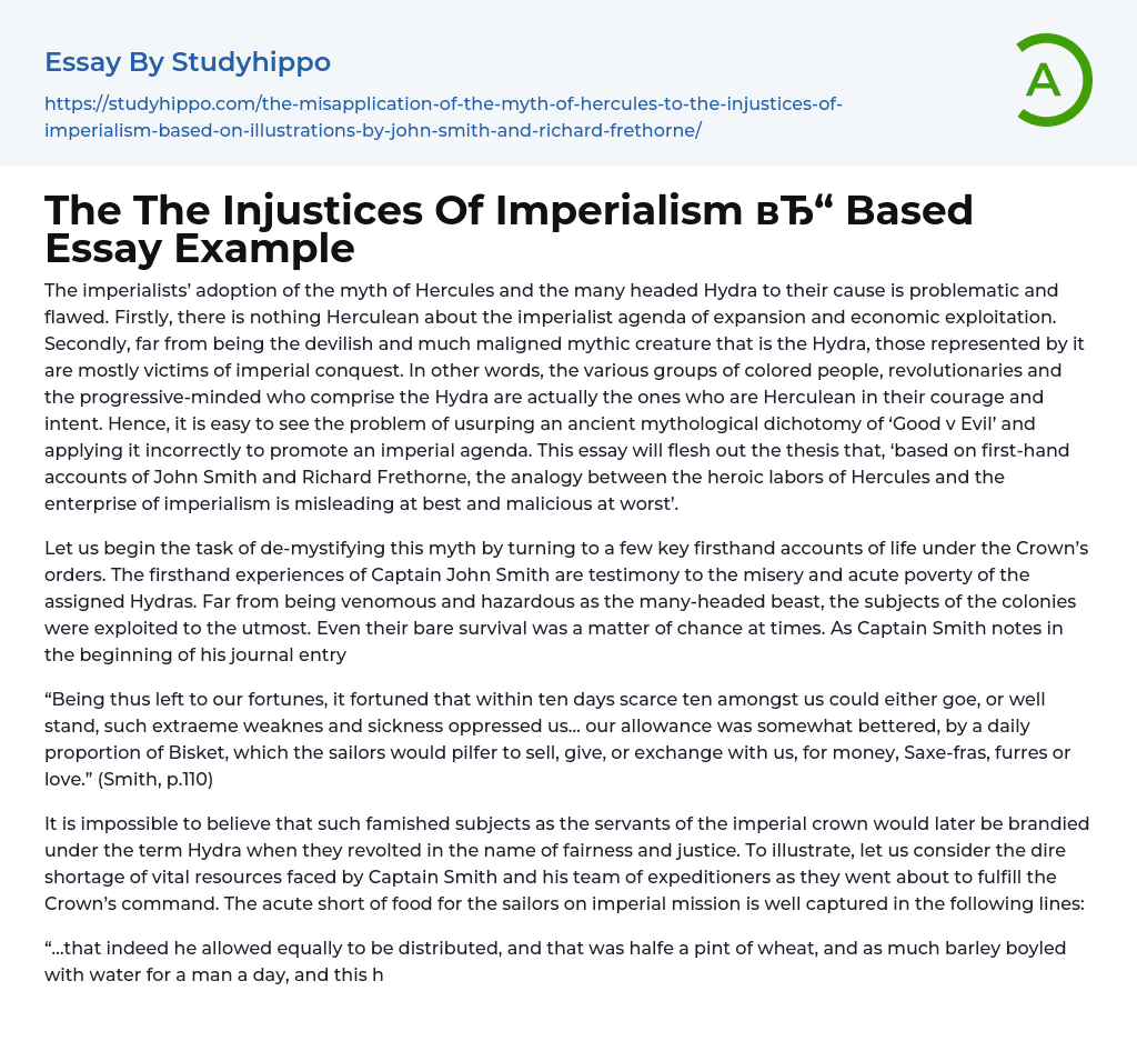 The The Injustices Of Imperialism Based Essay Example