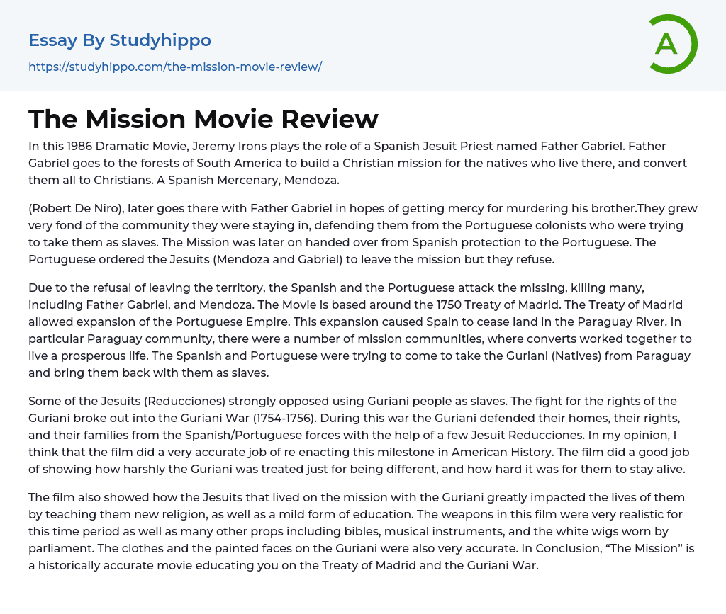 The Mission Movie Review Essay Example
