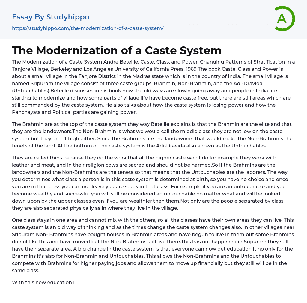 The Modernization of a Caste System Essay Example