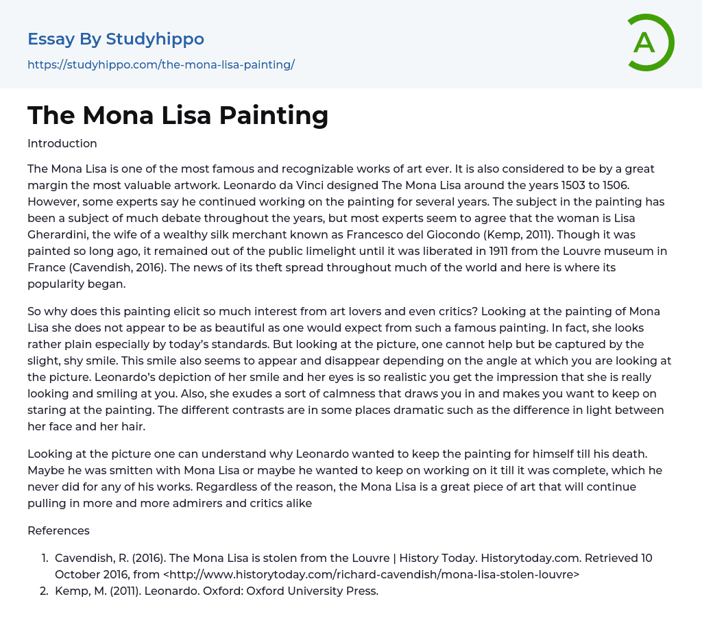 The Mona Lisa Painting Essay Example