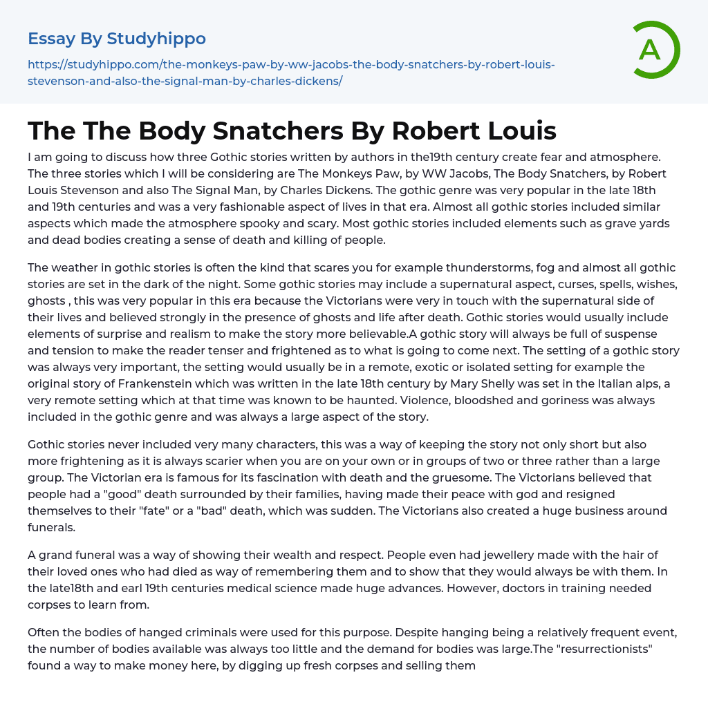 The The Body Snatchers By Robert Louis Essay Example