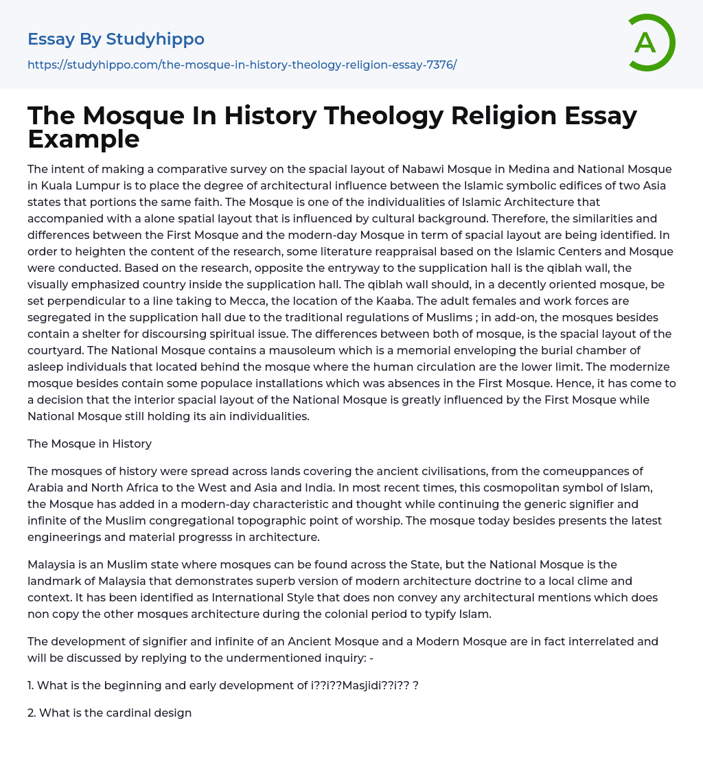 The Mosque In History Theology Religion Essay Example