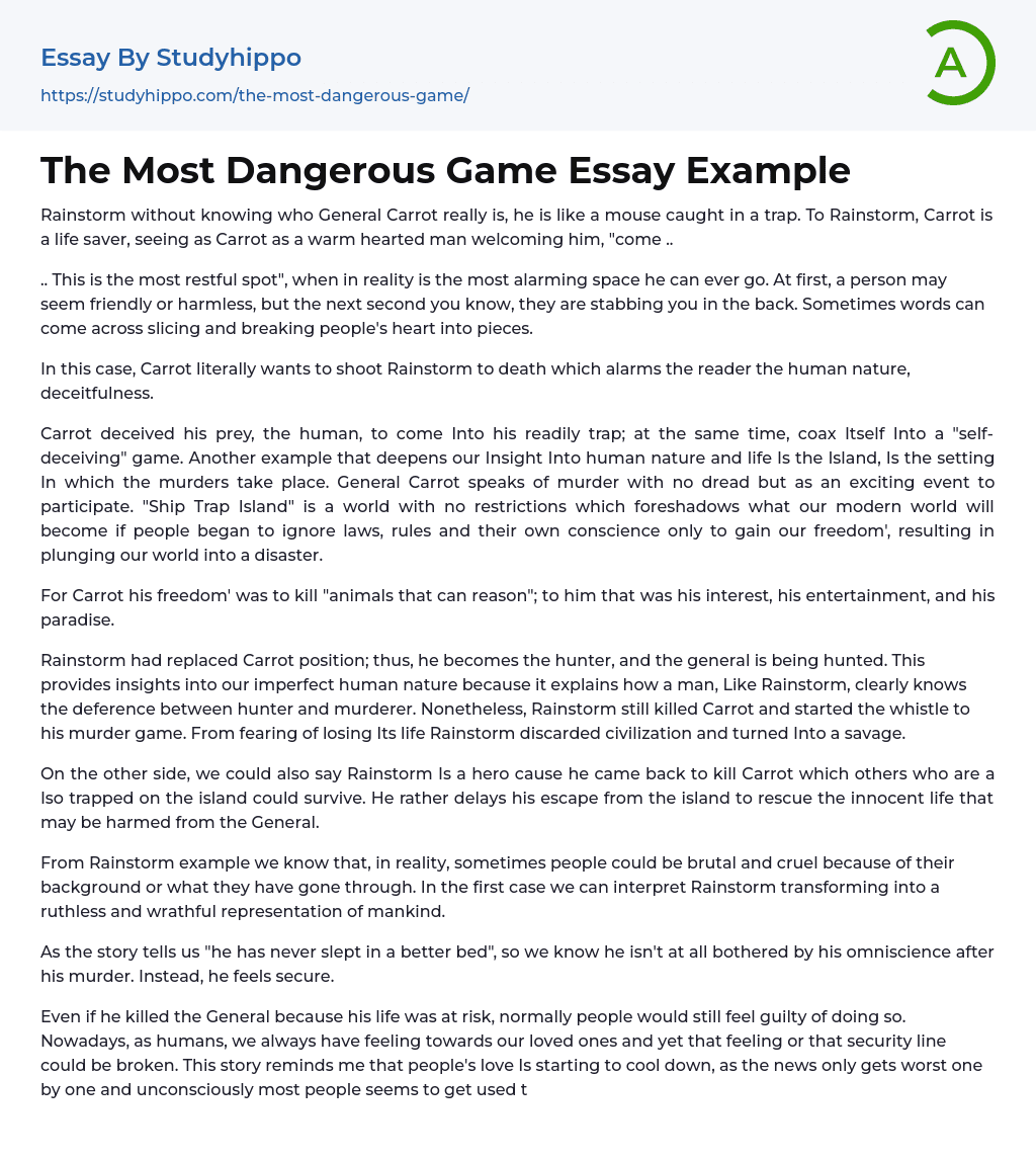 The Most Dangerous Game Essay Example