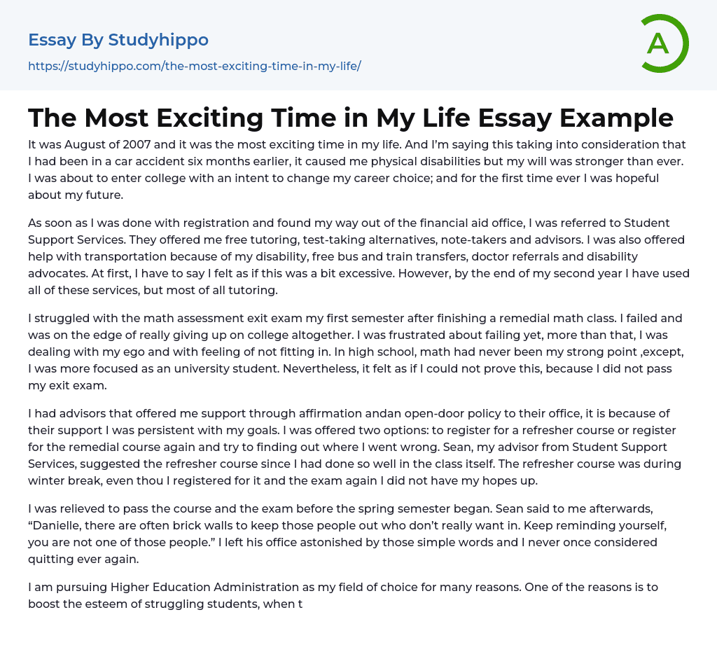 The Most Exciting Time in My Life Essay Example