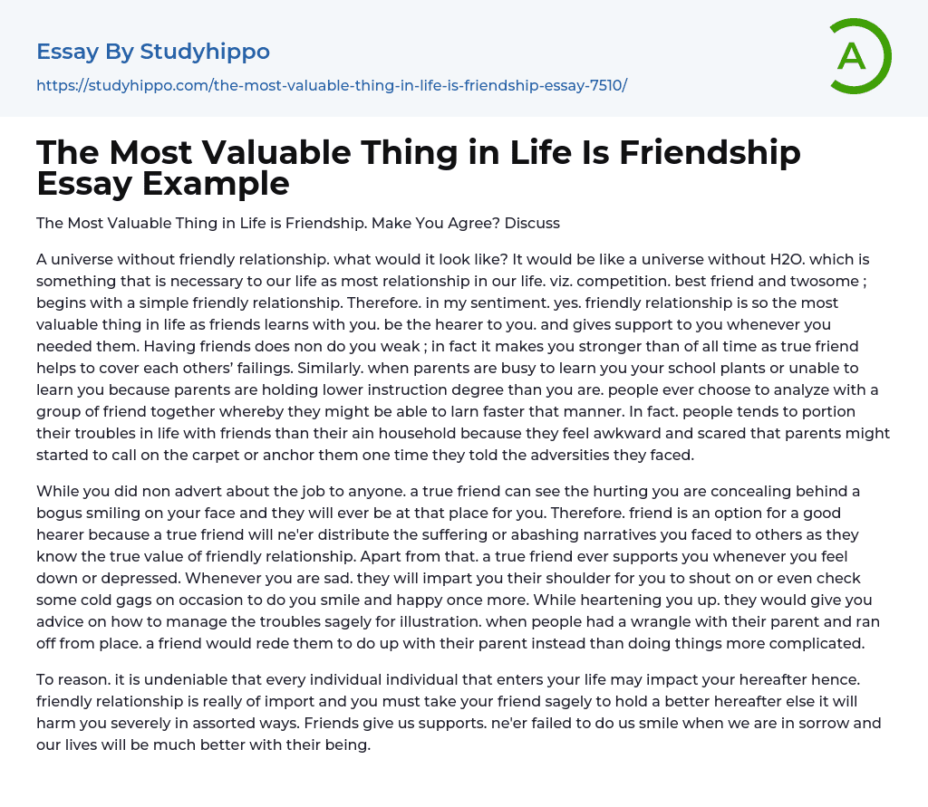 The Most Valuable Thing in Life Is Friendship Essay Example