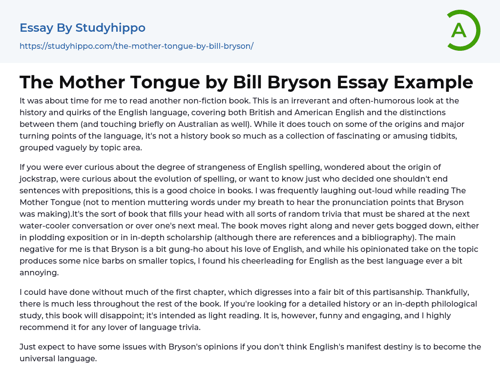The Mother Tongue by Bill Bryson Essay Example