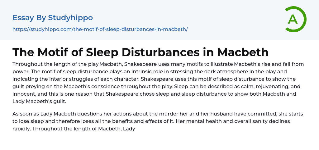 The Motif of Sleep Disturbances in Macbeth Essay Example