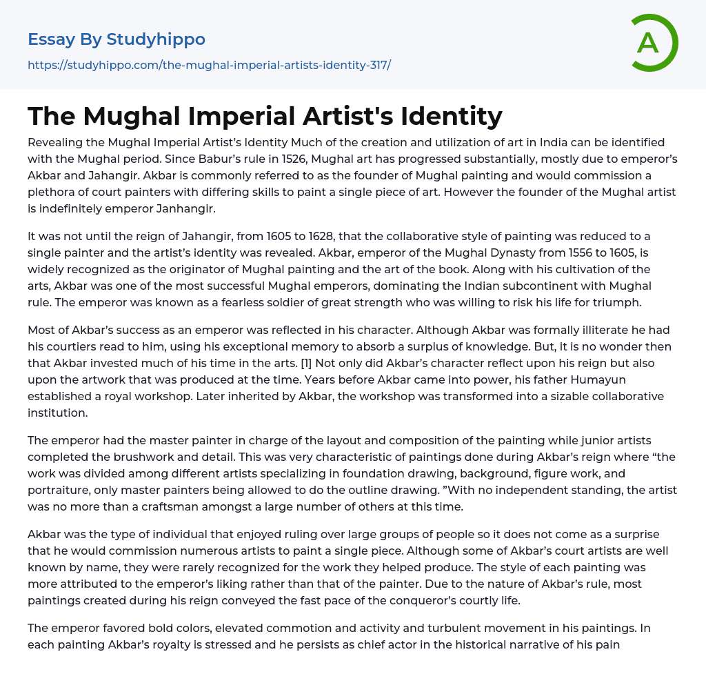 The Mughal Imperial Artist’s Identity Essay Example