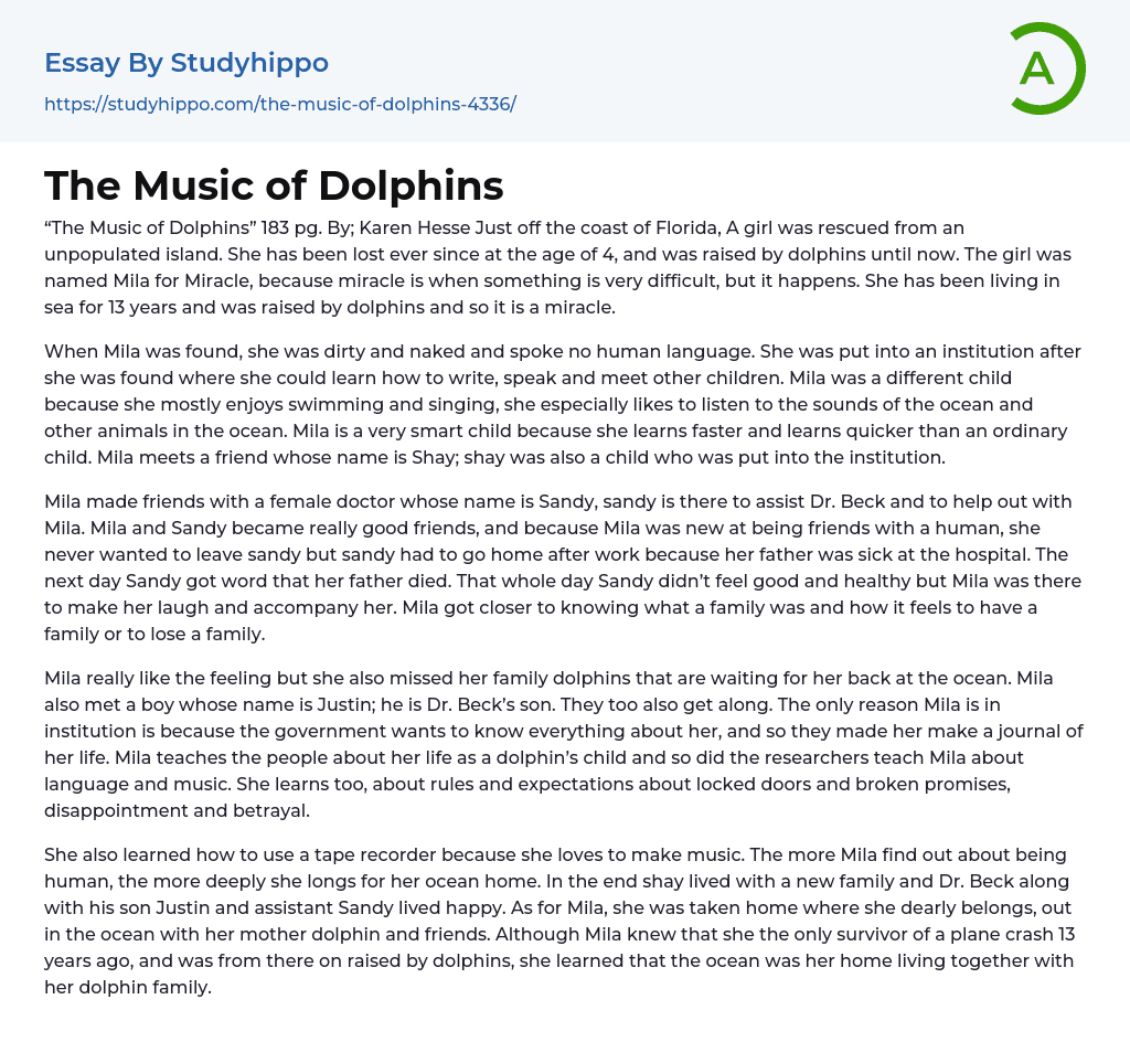 The Music of Dolphins Essay Example