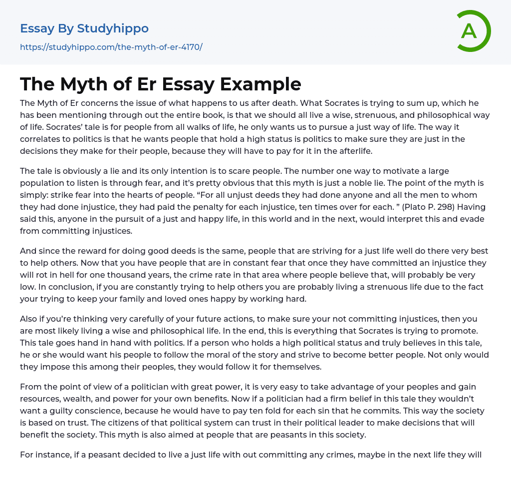 The Myth of Er Essay Example