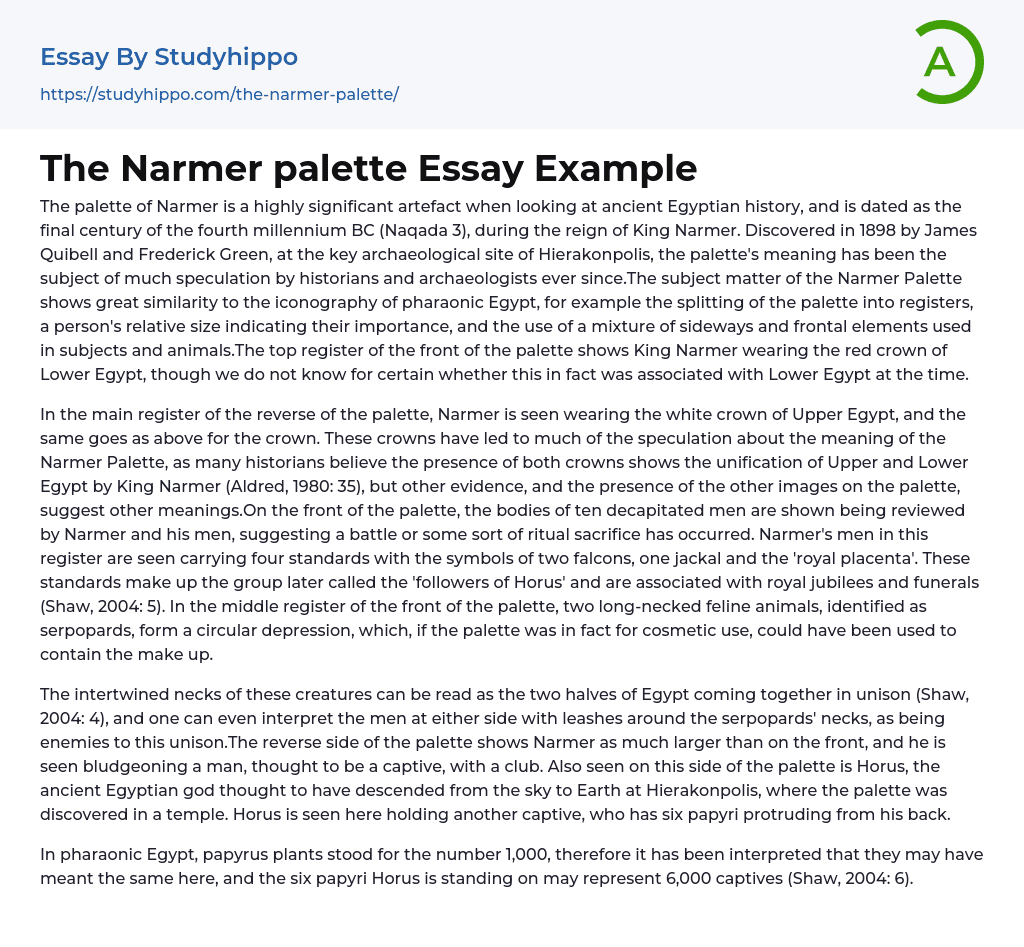 The Narmer palette Essay Example