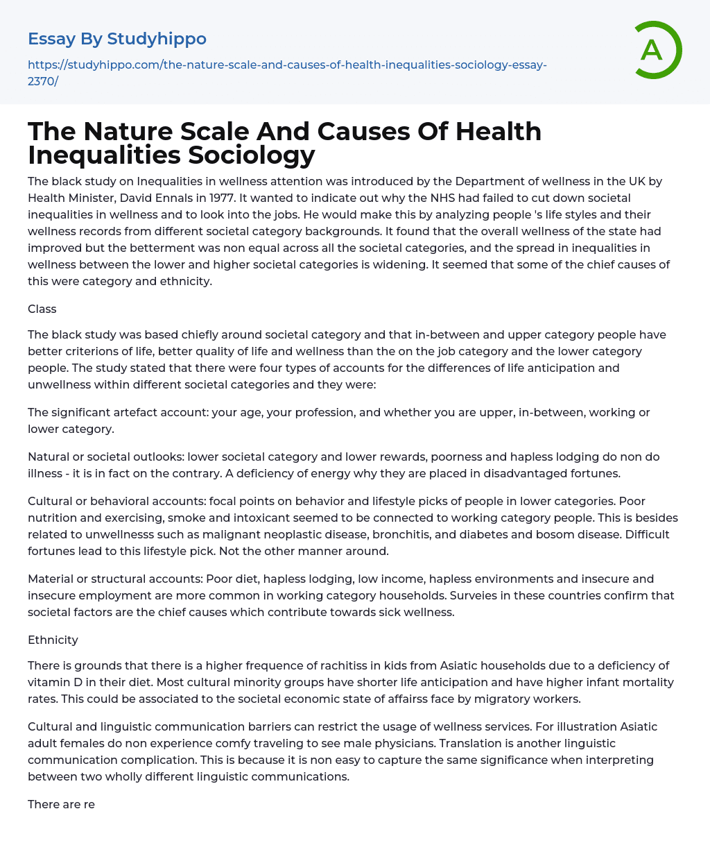 The Nature Scale And Causes Of Health Inequalities Sociology