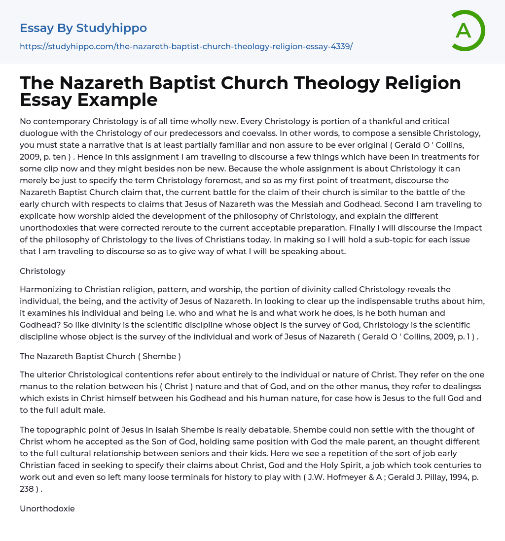 The Nazareth Baptist Church Theology Religion Essay Example