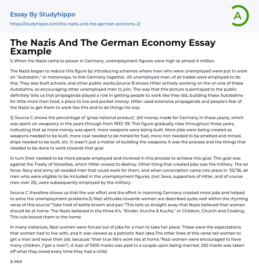 The Nazis And The German Economy Essay Example