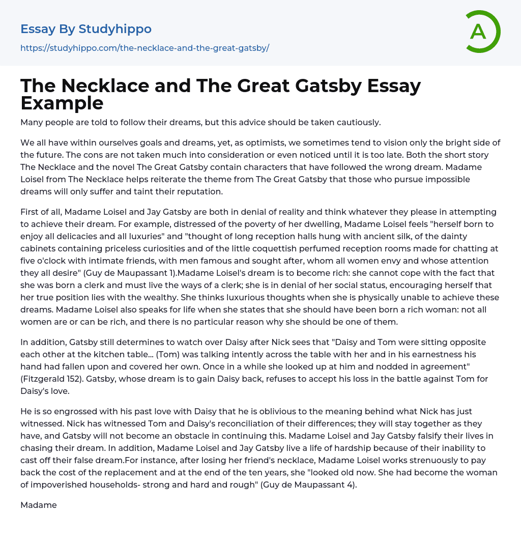 The Necklace and The Great Gatsby Essay Example