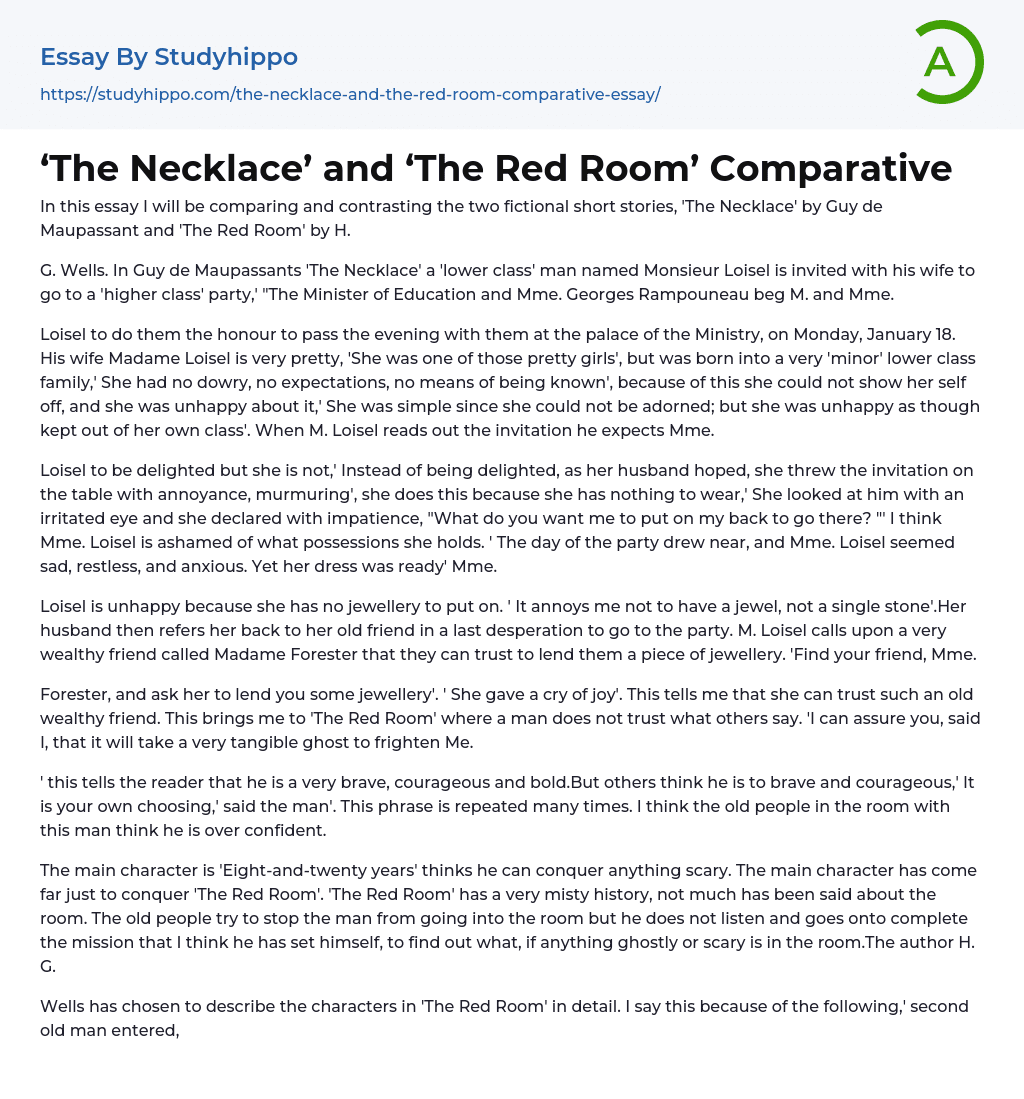 ‘The Necklace’ and ‘The Red Room’ Comparative Essay Example