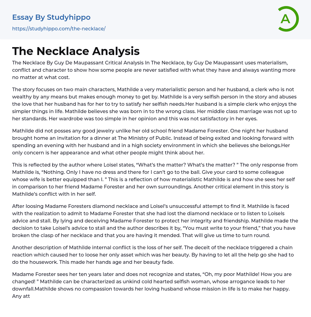 The Necklace Analysis Essay Example