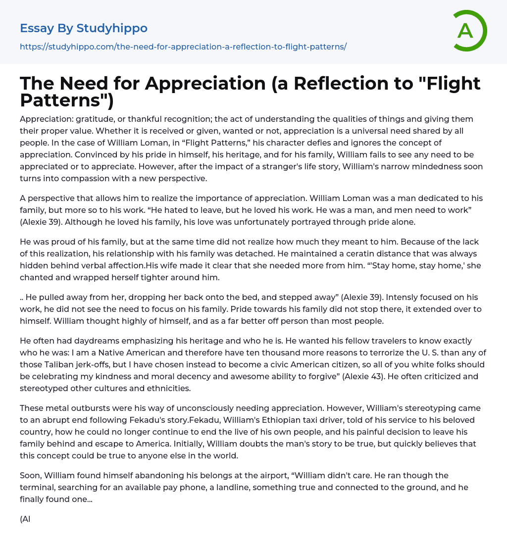 The Need for Appreciation (a Reflection to “Flight Patterns”) Essay Example