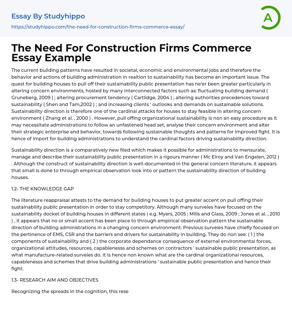The Need For Construction Firms Commerce Essay Example
