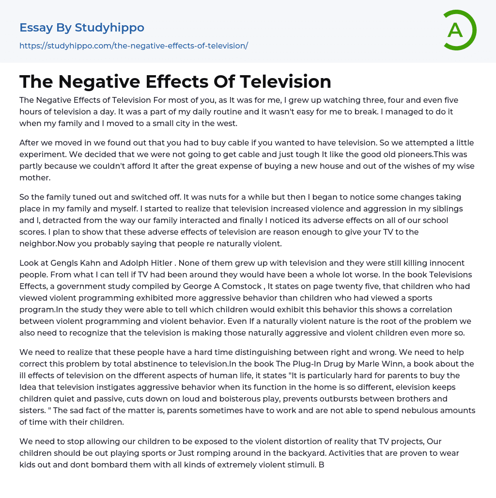 The Negative Effects Of Television Essay Example