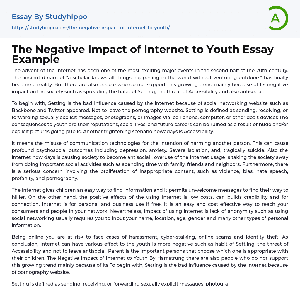 use of internet by youth essay in english