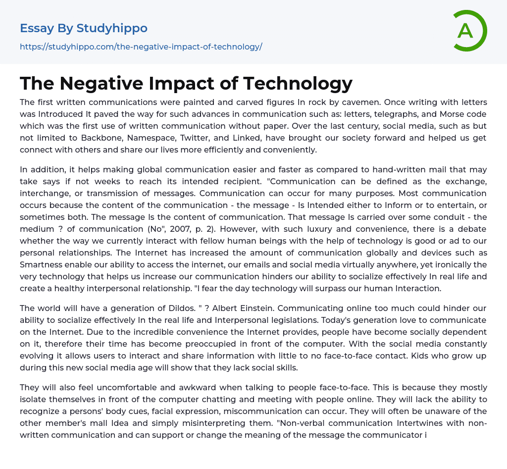 The Negative Impact of Technology Essay Example